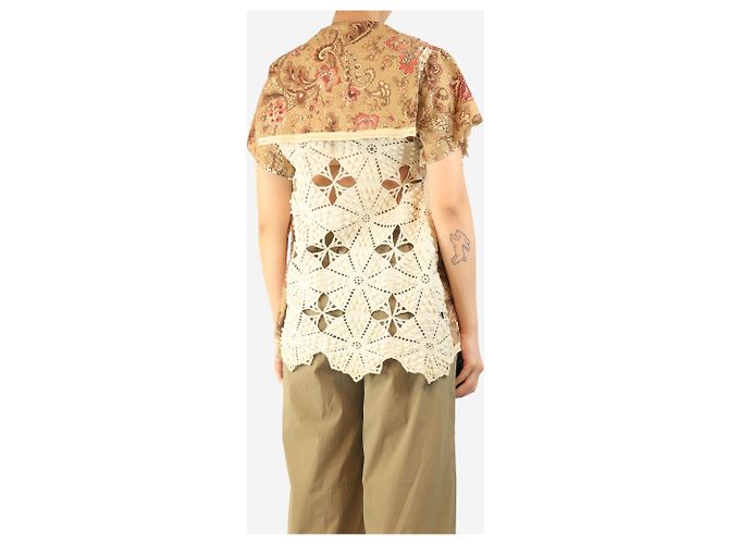 Autre Marque Braun gehäkeltes Baumwoll- und Leinenhemd mit Blumenmuster - Einheitsgröße - Ansicht 2