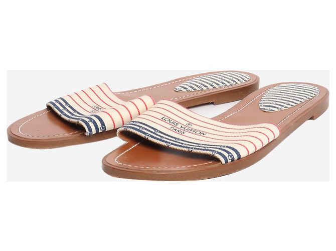 Louis Vuitton Sandalias planas de lona blanca - talla UK 7 Blanco - vista 2