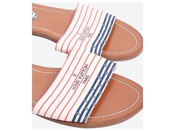 Louis Vuitton Sandalias planas de lona blanca - talla UK 7 Blanco - vista 3
