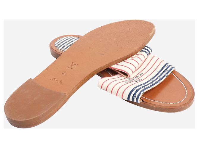 Louis Vuitton Sandalias planas de lona blanca - talla UK 7 Blanco - vista 5