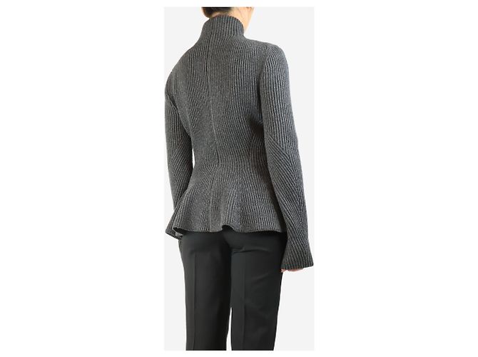 Alaïa Cardigan zip grigio scuro a coste - taglia UK 12 - vista 2