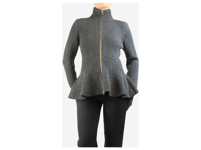 Alaïa Cardigan zip grigio scuro a coste - taglia UK 12 - vista 3