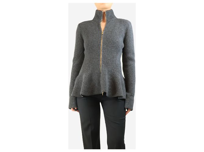 Alaïa Cardigan zip grigio scuro a coste - taglia UK 12 - vista 4