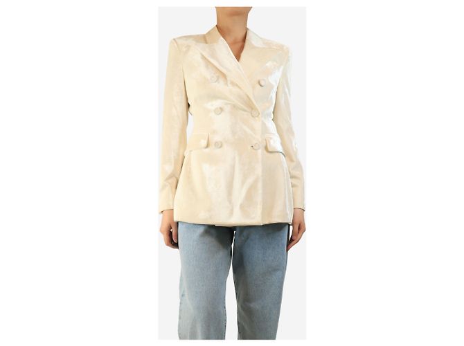 Ermanno Scervino Creme Samt-Doppelreiherjacke - Größe UK 10 Roh - Ansicht 3