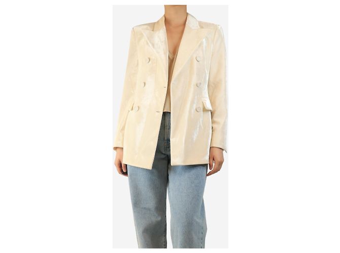 Ermanno Scervino Creme Samt-Doppelreiherjacke - Größe UK 10 Roh - Ansicht 4