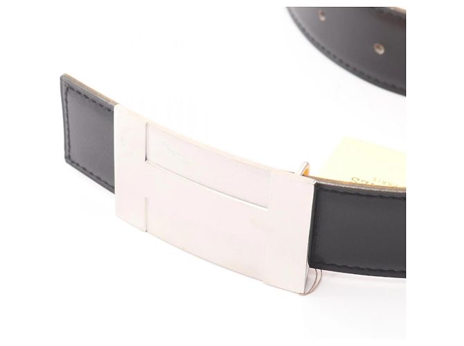 Reversibler Leder-Gürtel H-Plate von Hermès Schwarz Silber Gelb - Ansicht 2
