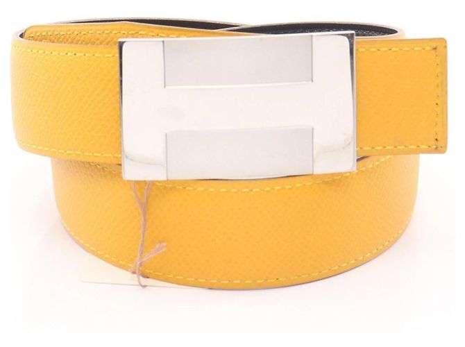 Reversibler Leder-Gürtel H-Plate von Hermès Schwarz Silber Gelb - Ansicht 7