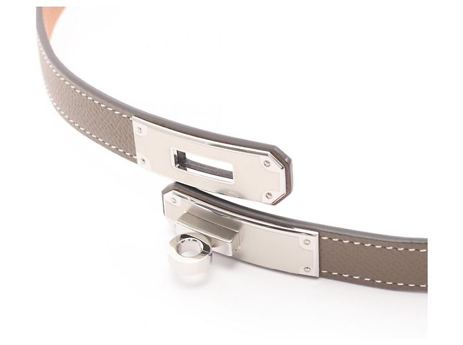 Hermès Hermes Kelly Gürtel aus grauem Epsom-Leder Braun Silber - Ansicht 3