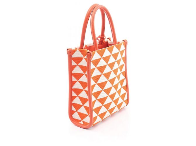 Prada TRIANGOLO JACQUARD Mini 2-Wege Handtasche Weiß Orange - Ansicht 2