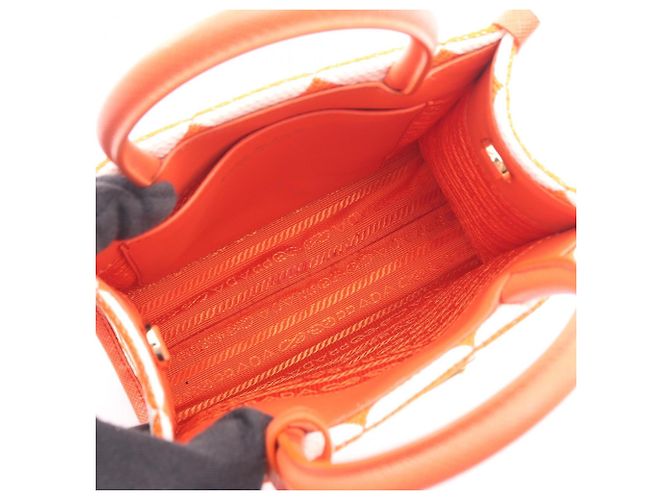Prada TRIANGOLO JACQUARD Mini 2-Wege Handtasche Weiß Orange - Ansicht 3