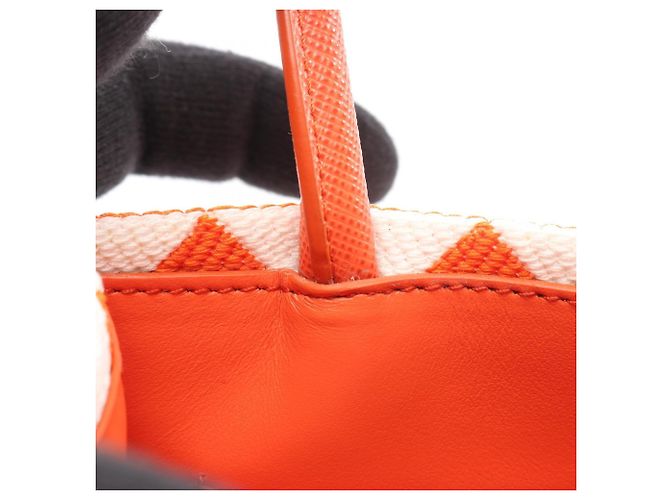 Prada TRIANGOLO JACQUARD Mini 2-Wege Handtasche Weiß Orange - Ansicht 7