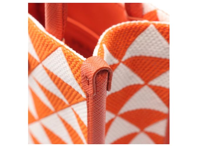 Prada TRIANGOLO JACQUARD Mini 2-Wege Handtasche Weiß Orange - Ansicht 8