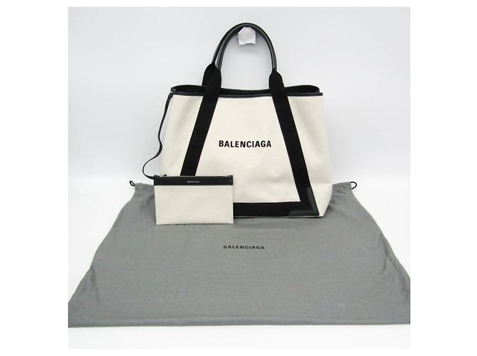 Borsa Balenciaga Cabas M 339936 in blu navy Nero Bianco sporco - vista 2