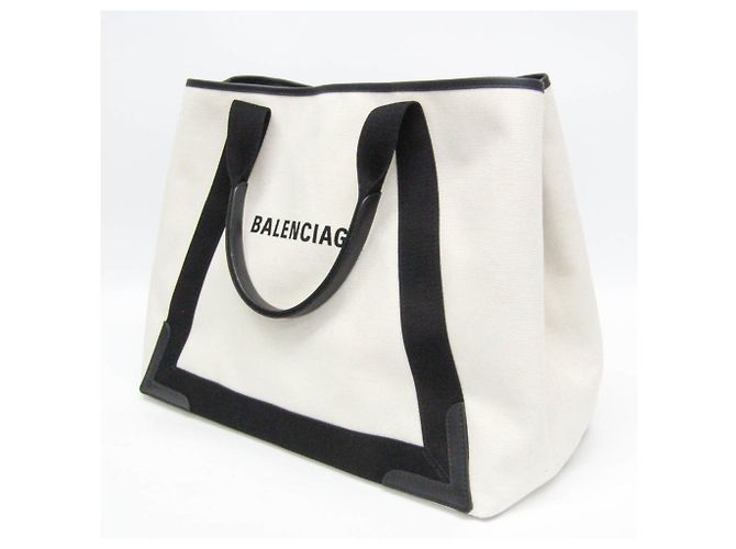 Borsa Balenciaga Cabas M 339936 in blu navy Nero Bianco sporco - vista 8