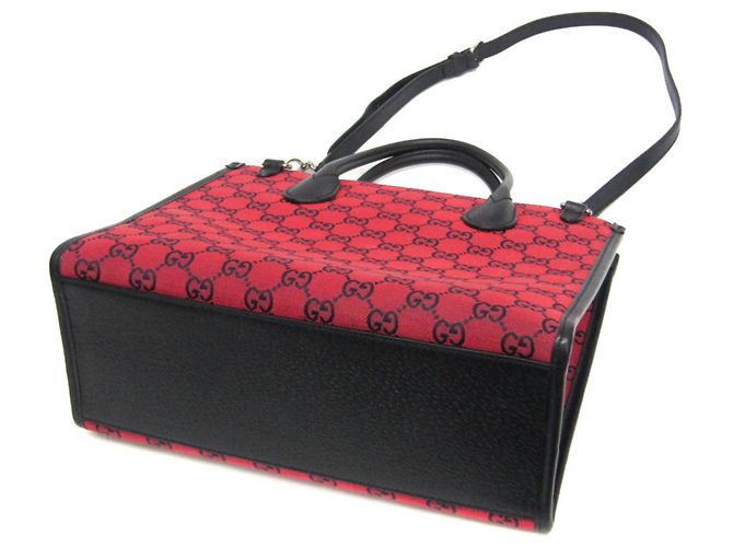 Bolsa tote pequena em canvas GG com G entrelaçado da Gucci Preto Vermelho - vista 2