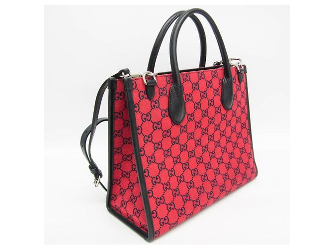 Bolsa tote pequena em canvas GG com G entrelaçado da Gucci Preto Vermelho - vista 5