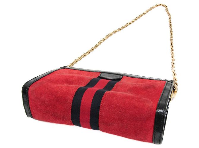 Borsa a spalla in pelle e suede per donna Gucci Ophidia 503877 Nero Rosso - vista 2