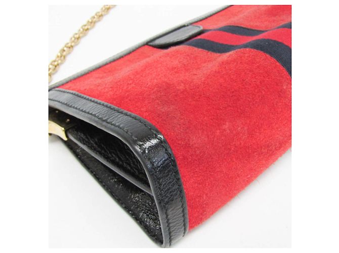 Borsa a spalla in pelle e suede per donna Gucci Ophidia 503877 Nero Rosso - vista 4