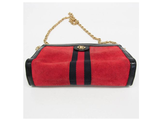 Borsa a spalla in pelle e suede per donna Gucci Ophidia 503877 Nero Rosso - vista 5