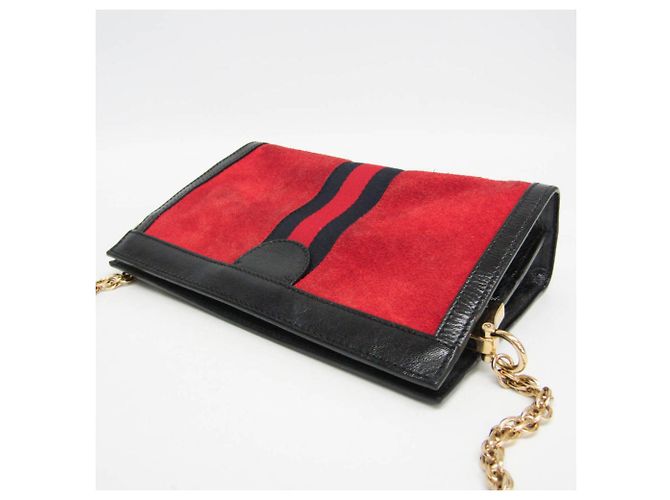 Borsa a spalla in pelle e suede per donna Gucci Ophidia 503877 Nero Rosso - vista 6