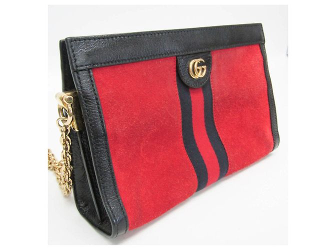 Borsa a spalla in pelle e suede per donna Gucci Ophidia 503877 Nero Rosso - vista 8