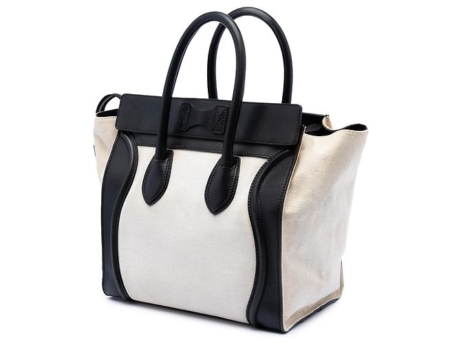 Luggage Céline Celine Braune Mini Bicolor Canvas- und Leder-Reisetasche Beige - Ansicht 2