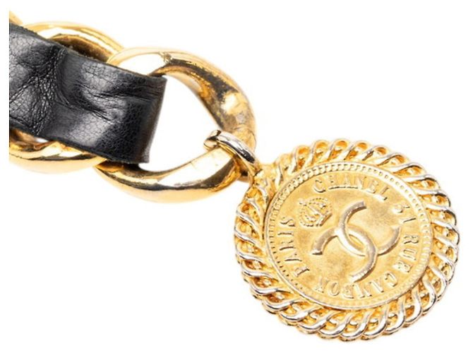 Cambon Cinturón de cadena con moneda Coco Mark de Chanel Negro Dorado - vista 3