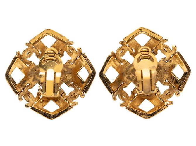 Orecchini quadrati vintage Chanel Coco Mark D'oro - vista 2