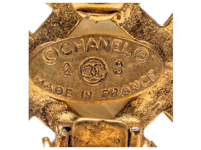 Orecchini quadrati vintage Chanel Coco Mark D'oro - vista 3