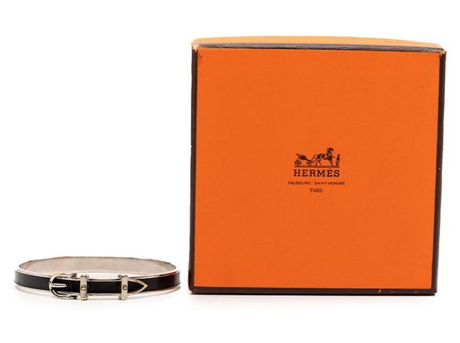 Hermès Hermann Gürtel Motiv Armreif Schwarz Silber - Ansicht 6