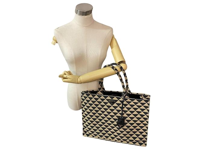 Prada 1BA356 Piccola Borsa Tote Nero Beige - vista 12