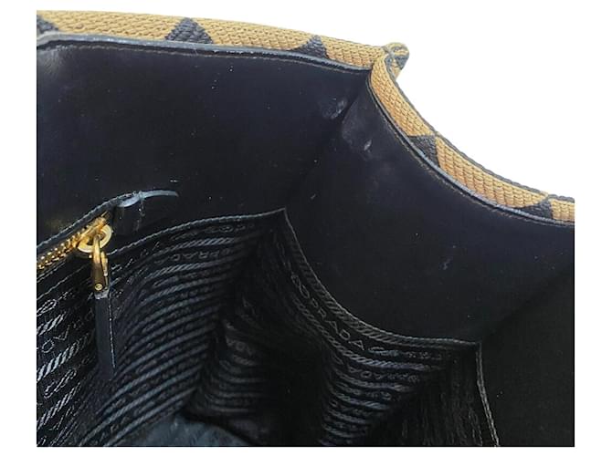 Prada 1BA356 Piccola Borsa Tote Nero Beige - vista 9