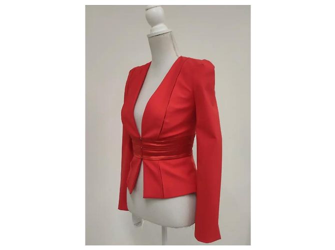 Elisabetta Franchi Jacke in Rot mit Satin-Details - Ansicht 2
