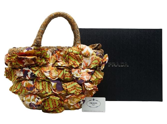 Bolso de rafia con placa de logo triangular Prada Multicolor - vista 12