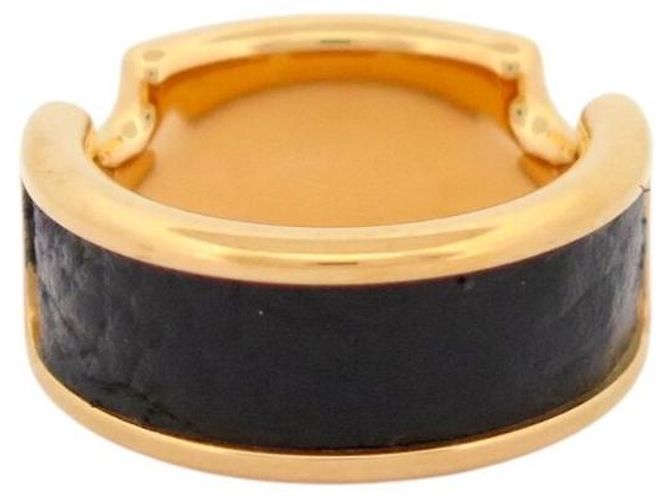Ring Hermès NUOVO ANELLO HERMES OLYMPE PM H500058FC8955 S T52 PELLE DI VITELLO NERA & ORO Nero - vista 4
