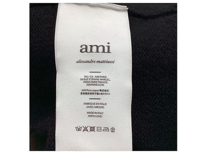 Kurzer Cardigan AMI Paris aus schwarzer Merinowolle - Ansicht 6