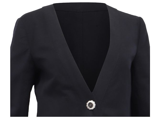 Timeless Chaqueta Chanel con cierre de botón asimétrico en algodón negro - vista 2