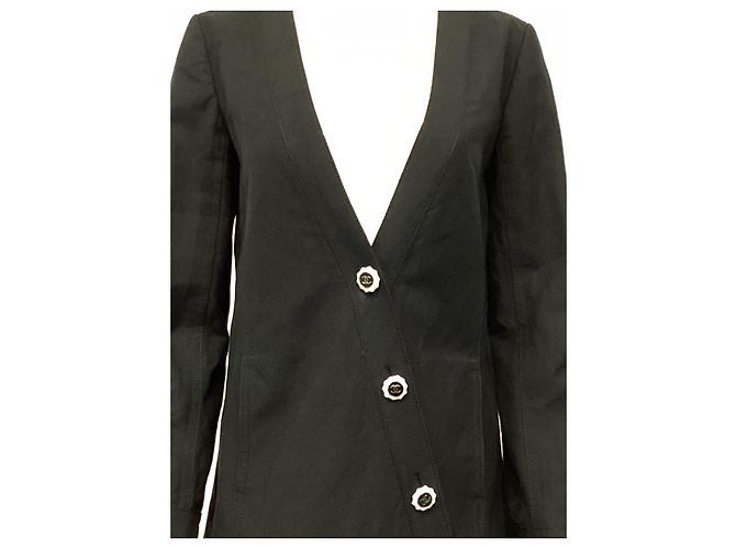 Timeless Chaqueta Chanel con cierre de botón asimétrico en algodón negro - vista 8