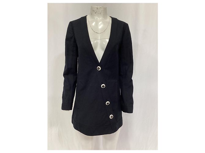 Timeless Chaqueta Chanel con cierre de botón asimétrico en algodón negro - vista 9