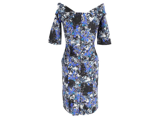 Abito Midi con Stampa Floreale Erdem in Viscosa Blu - vista 3