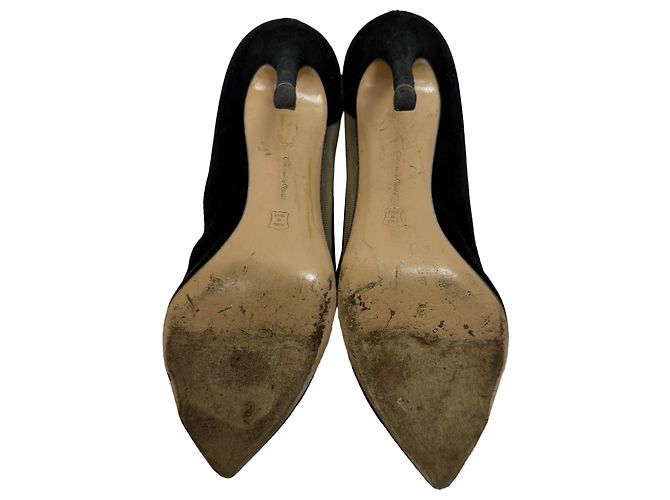 Gianvito Rossi Mesh Accent Pointed-Toe Pumps in Black Suede - view 19
