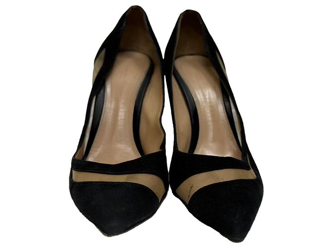 Gianvito Rossi Mesh Accent Pointed-Toe Pumps in Black Suede - view 2