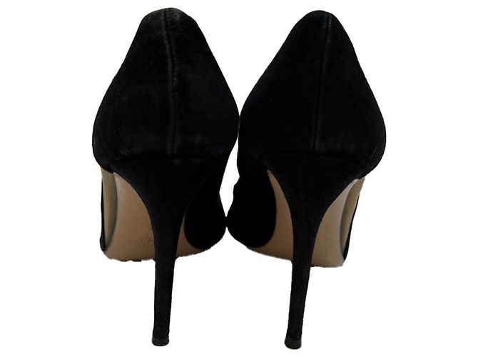 Gianvito Rossi Mesh Accent Pointed-Toe Pumps in Black Suede - view 5