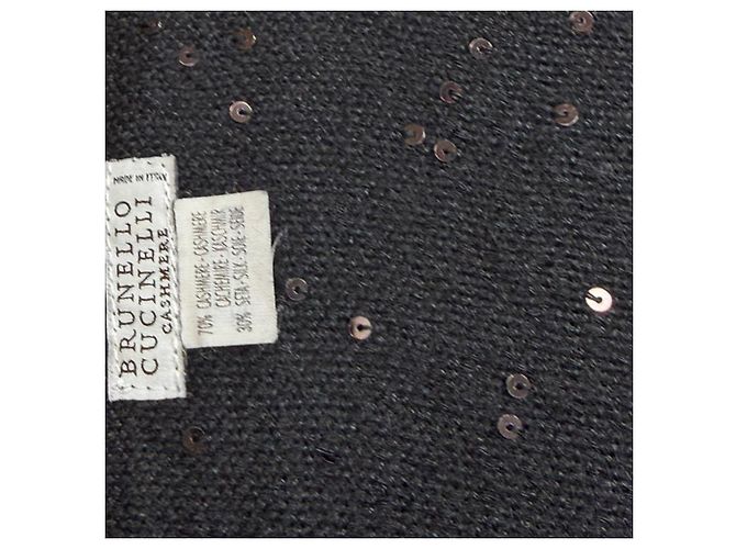 Sciarpa in cashmere nero con paillettes Brunello Cucinelli - vista 2