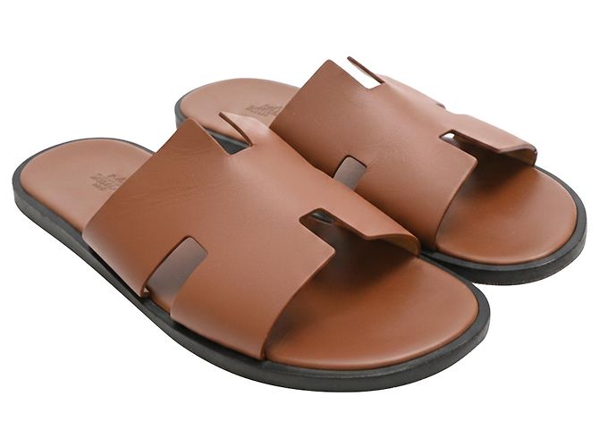 Sandali Izmir in pelle di vitello marrone Hermès Rosso - vista 4