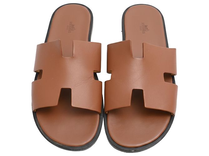 Sandali Izmir in pelle di vitello marrone Hermès Rosso - vista 5