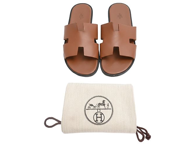 Sandali Izmir in pelle di vitello marrone Hermès Rosso - vista 9