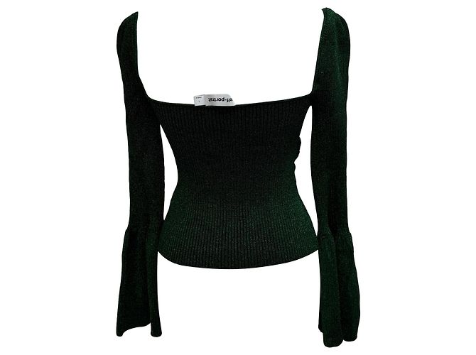 Self portrait Blusa a maniche a campana in Lurex lavorato a maglia oliva in poliammide Verde Verde oliva - vista 3
