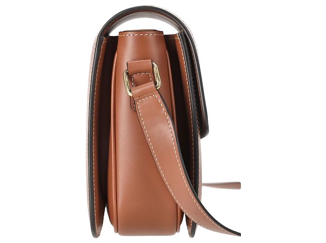Céline Bolsa Celine Classique Triomphe em lona marrom e couro de bezerro - vue 2