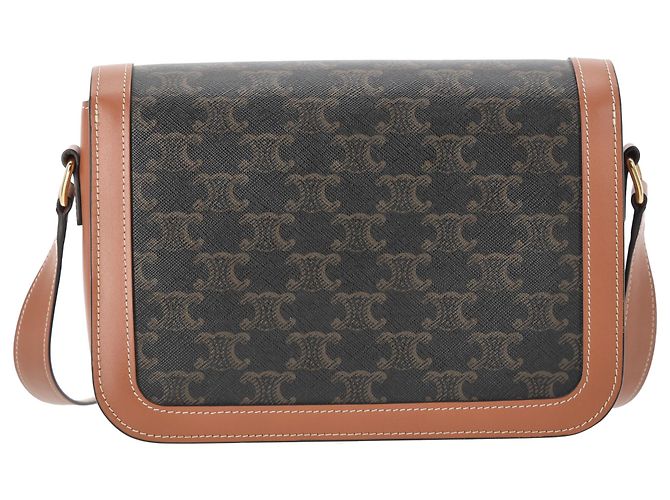 Céline Bolsa Celine Classique Triomphe em lona marrom e couro de bezerro - vue 3